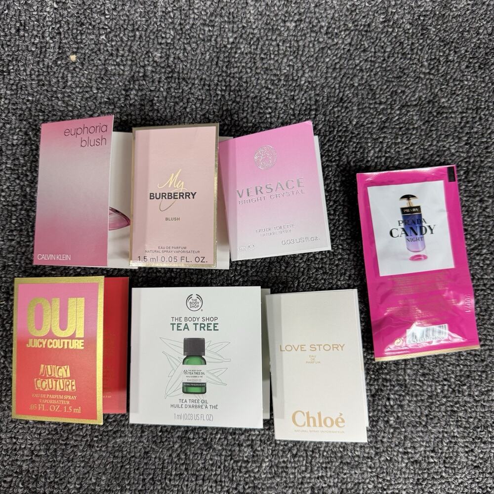 Lot Of 7 Sample .05 Fl Oz Perfume Calvin Burberry Juicy Chloe Prada Body Shop
